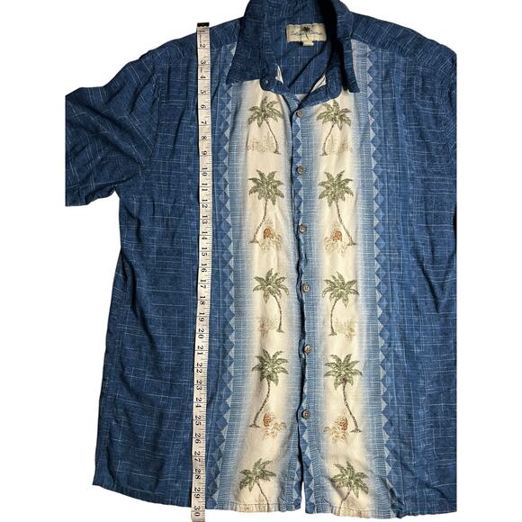 Island Shores Palm Tree Hawaiian Shirt XL Blue Rayon Tropical Aloha Vacation - Picture 11 of 11